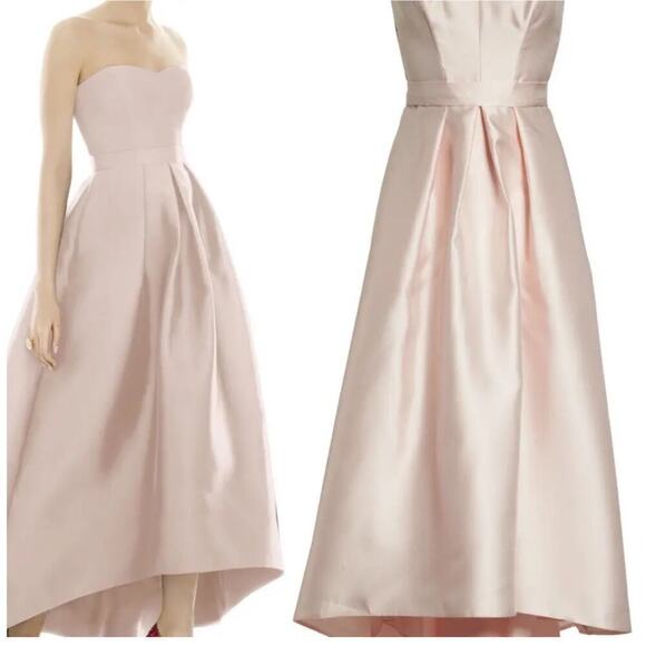Alfred Sung D699S Strapless Pleated High/Low Sateen Twill Gown Blush Size 16 NWT - Picture 2 of 12